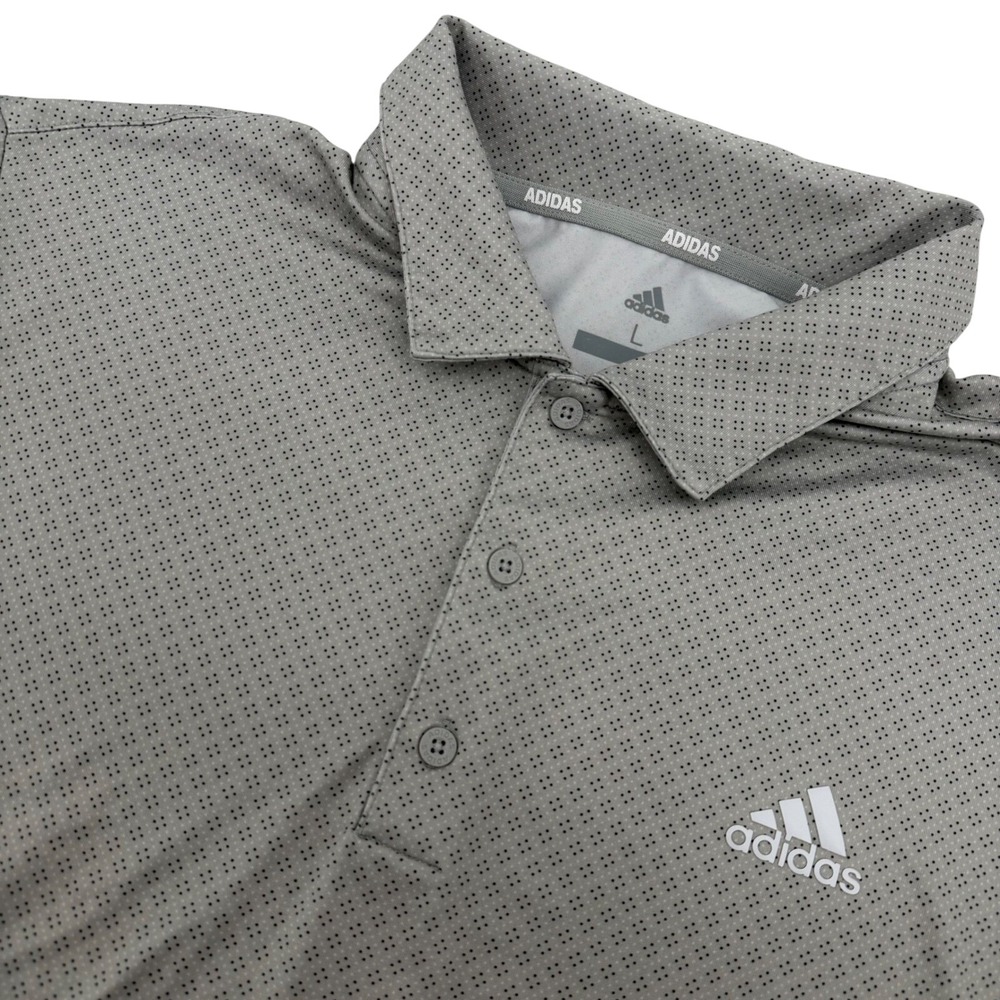 Adidas Polo Shirt Men Large Grey Geometric Dot Performance Golf Short Sleeve